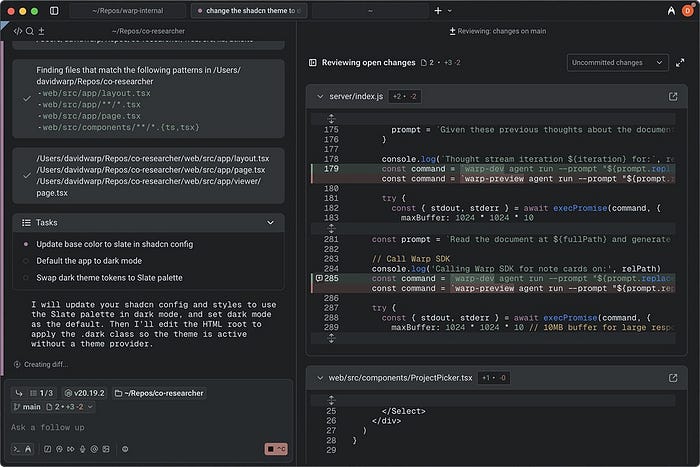 A preview of a working project in Warp. Image from Warp.dev
