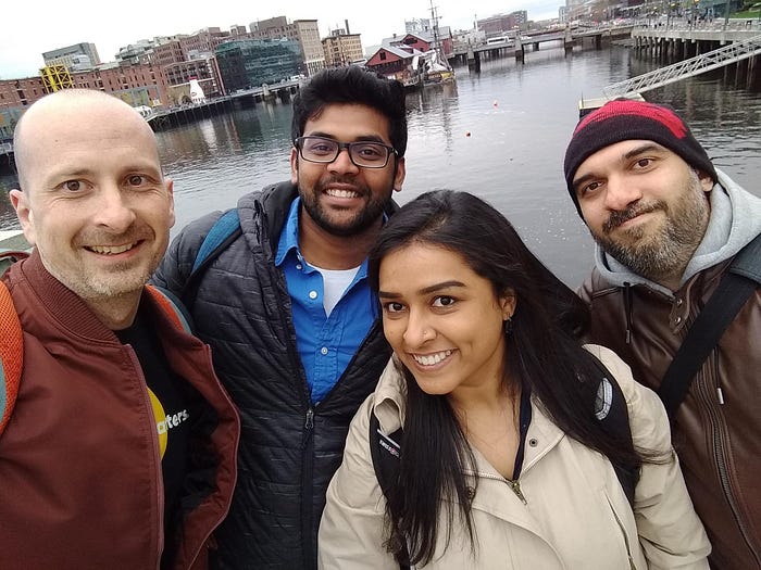 The author posing with several other software engineers in Boston.