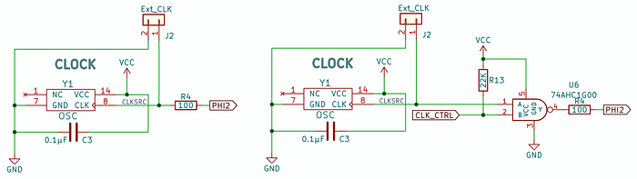 Schematic diagrams of two electronic circuits, each labelled ‘CLOCK’.