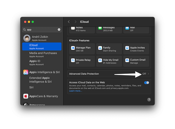 icloud settings on system settings
