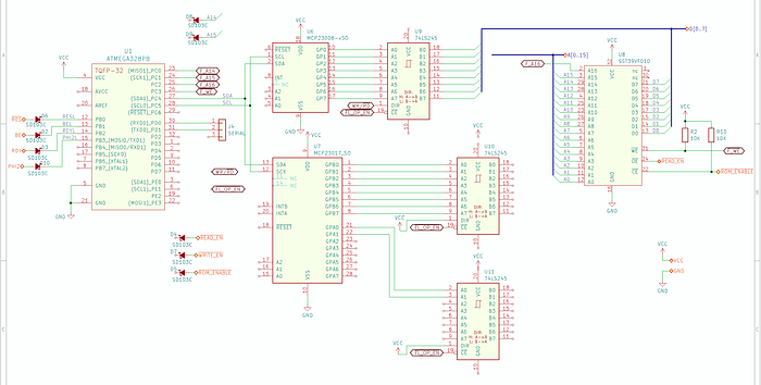 An electronic circuit diagram using 7 chips.