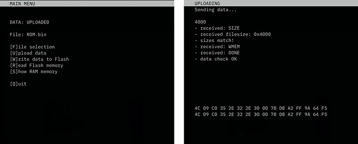Two screengrabs of text terminal sessions showing the output of the Python program.