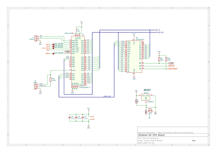 Schematic diagram of an electronic circuit with the main features being two integrated circuits.