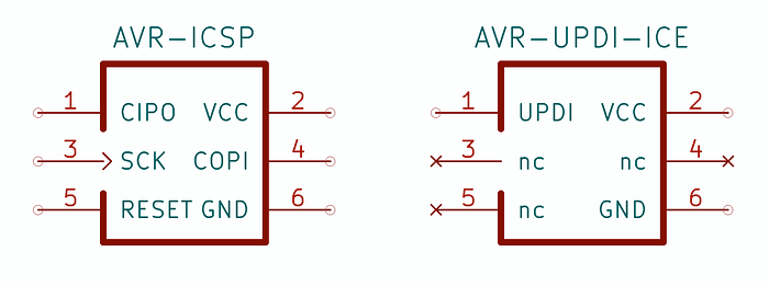 A diagram showing two variations on header pin assignments.