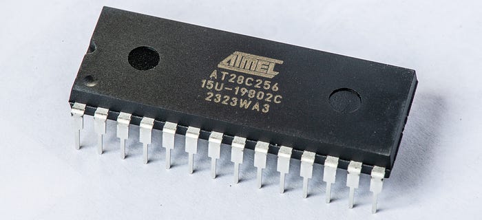 Close-up photograph of an integrated circuit chip.